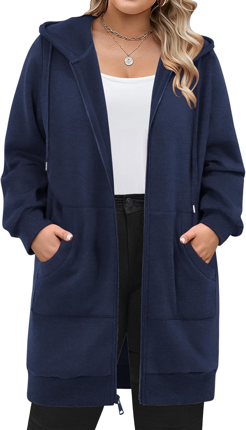 Plus Size Zip Up Hoodies for Women by IN'VOLAND - Cozy Style