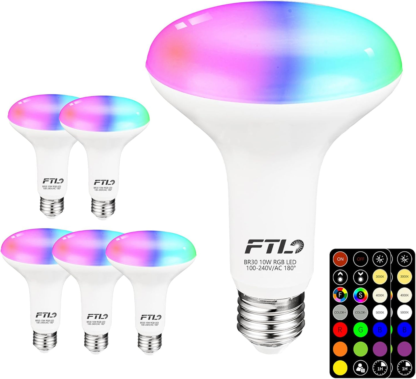 FTL BR30 LED Color Changing Light Bulbs with Remote Control