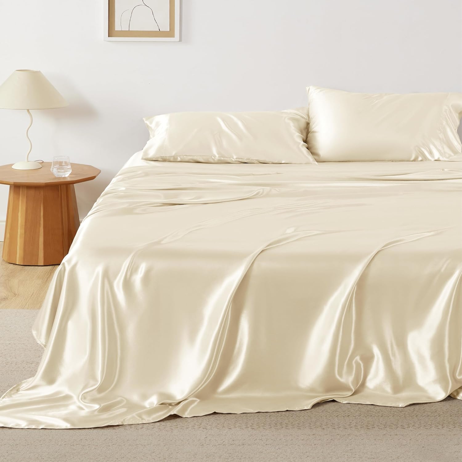 Bedsure Satin Sheets Queen Size - Silky Soft Bed Sheet Set