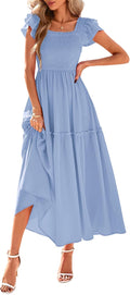 Smocked Summer Midi Dress for Women 2025 - Flowy Ruffle Tiered Style