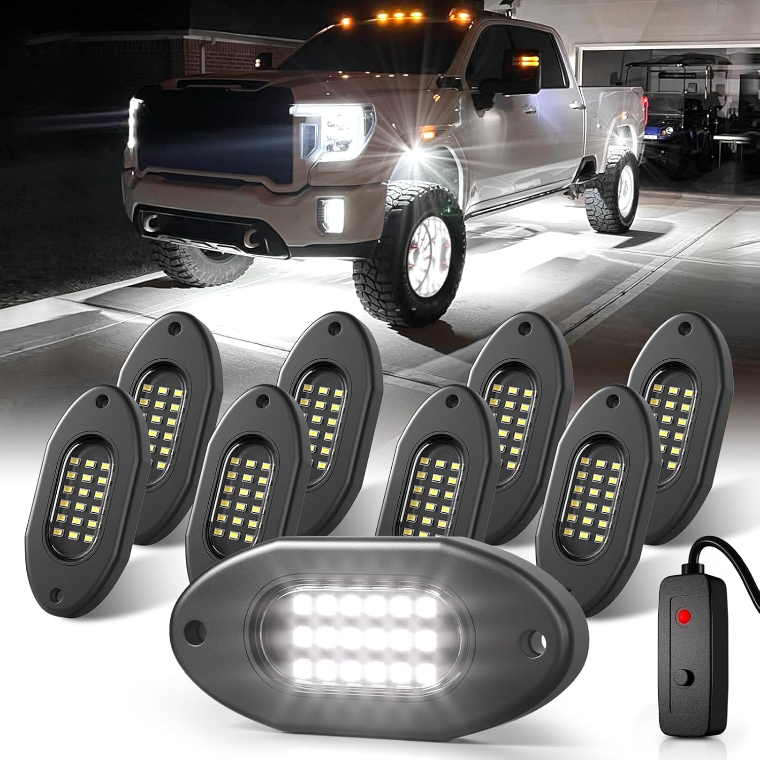 Honalia White LED Rock Lights Kits for Trucks and SUVs