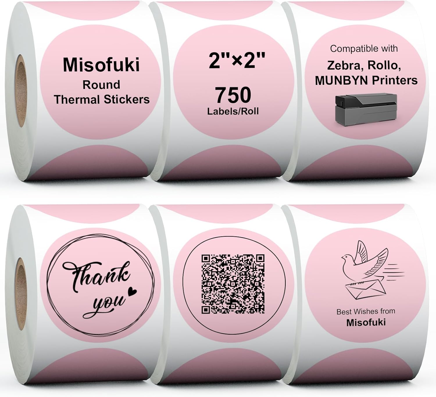 Colorful Pink Circle Thermal Labels - 4500 Labels - Zebra/Rollo/MUNBYN Compatible