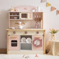 Wooden Play Kitchen Set for Kids - Realistic Pink Pretend Kitchen