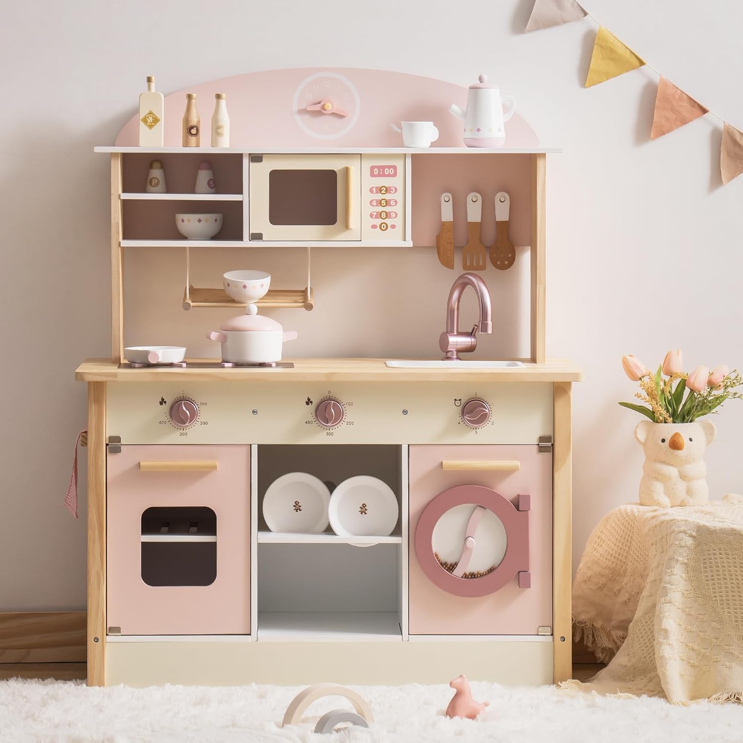 ROBOTIME Wooden Play Kitchen Set for Kids with Realistic Design