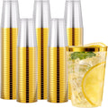 12 oz Gold Plastic Cups 200 Pack - Elegant Gold Rimmed Party Cups
