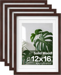 12x16 Picture Frames with Plexiglass - Walnut Wood Set of 4