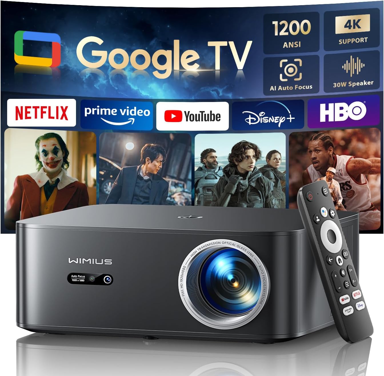 1200 ANSI Smart Projector with Google TV and Voice Control