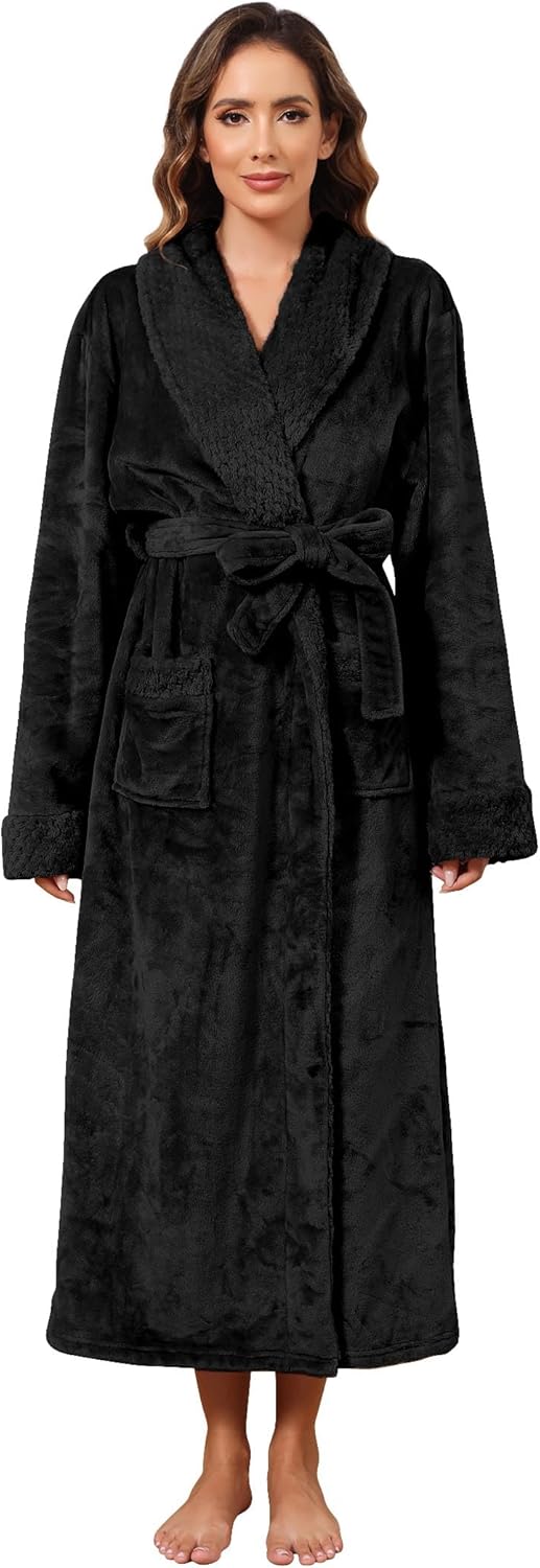 Hellomamma Long Bath Robe for Women - Plush Soft Fleece Comfort