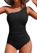 Charmo One Shoulder One Piece Swimsuit - Slimming Scalloped Style