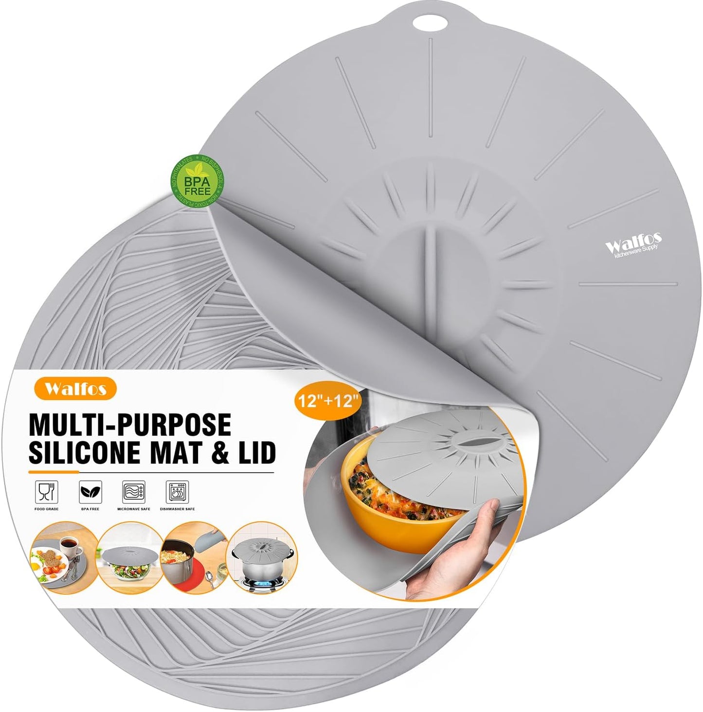 Walfos Silicone Mat & Lid Set: Heat Resistant & Multi-Purpose