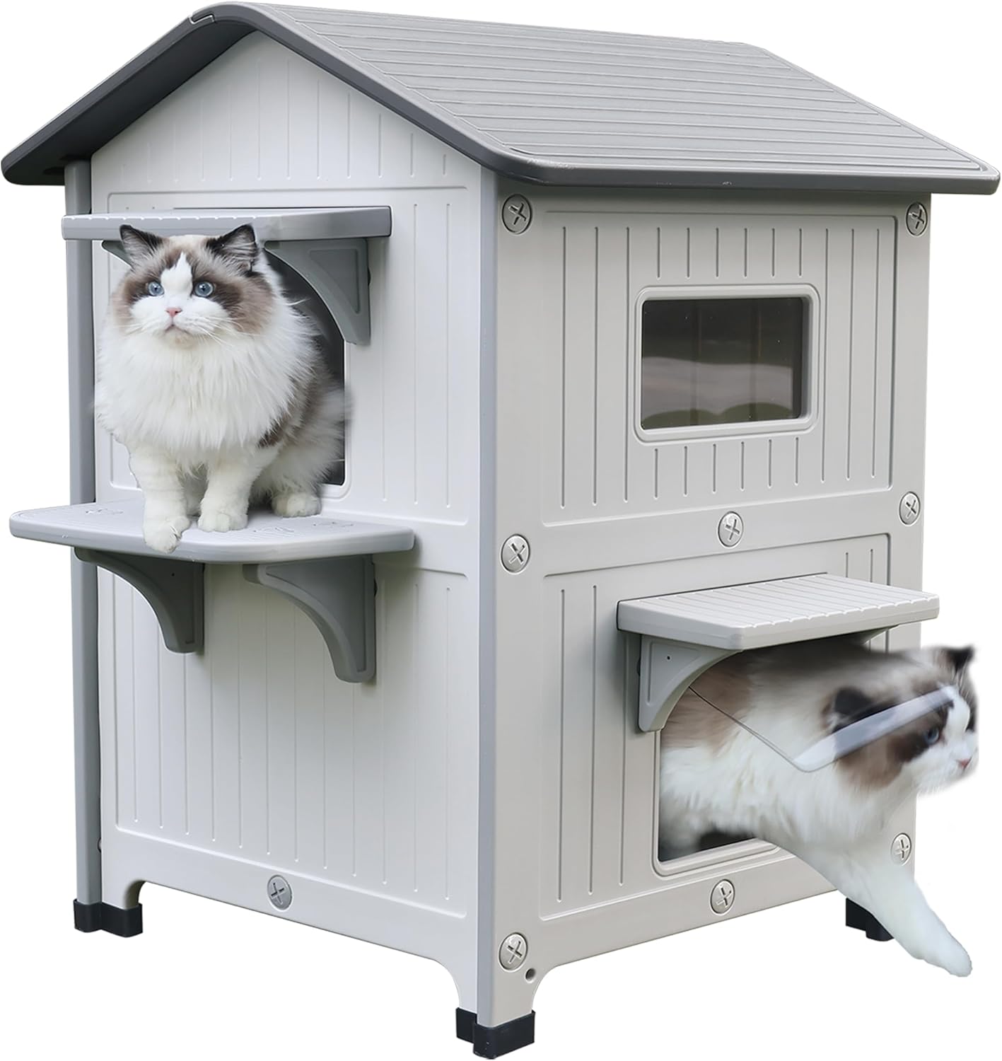 Rockever Luxury Plastic Outdoor Cat House with Escape Door