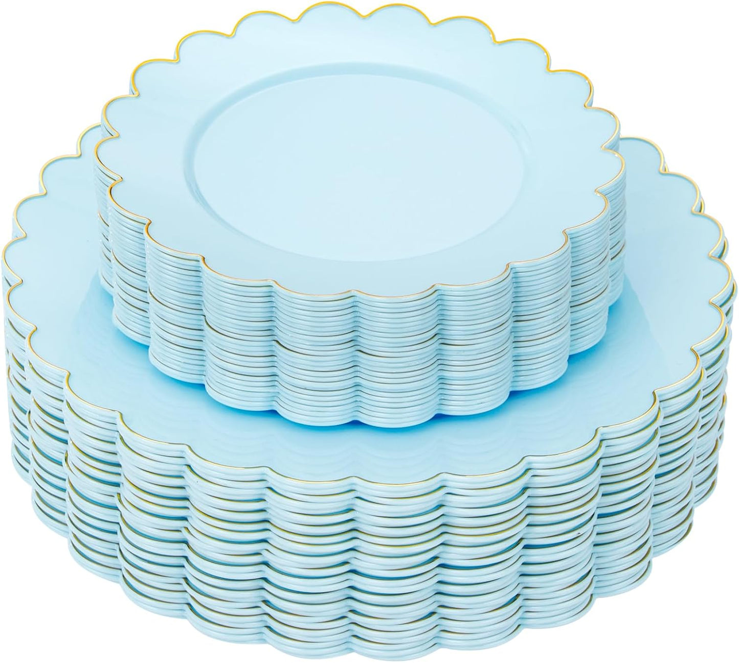 LIYH 60 Pcs Baby Blue Plastic Plates with Gold Edge for Parties