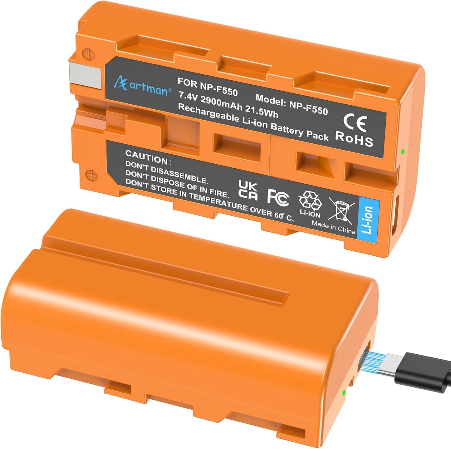 NP-F550 Battery 2-Pack with USB-C for Sony Cameras and Lights