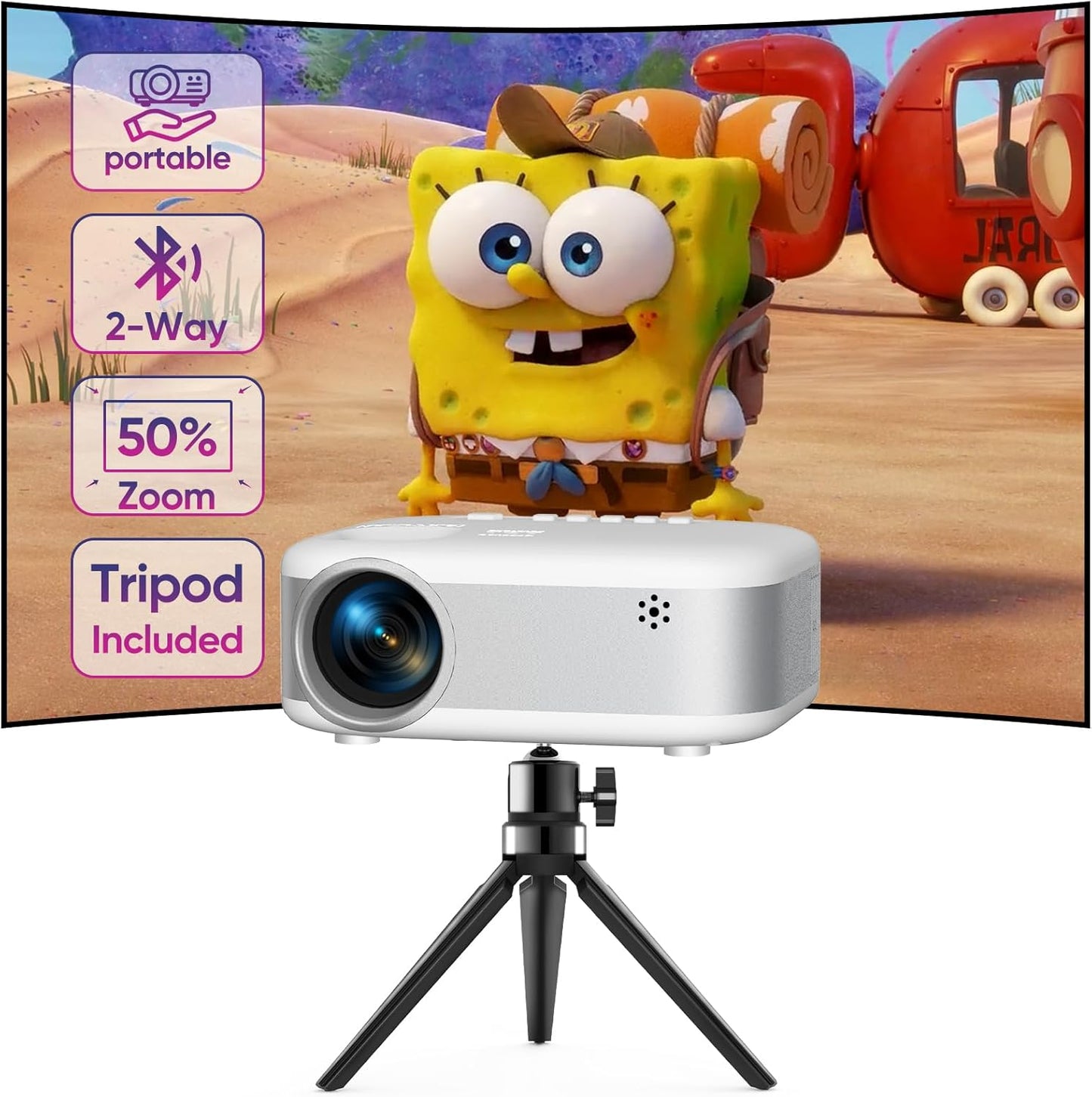 PANSEBA Mini Projector: 1080P HD with Two-Way Bluetooth