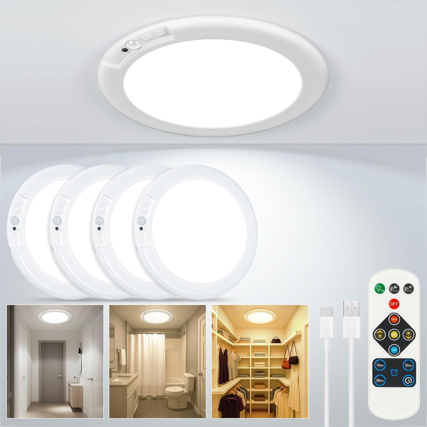 Rechargeable Ceiling Light with Remote - Motion Sensor Indoor Use