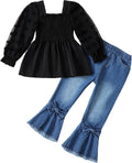 Kucnuzki Toddler Girls Clothes Denim Flare Outfit Set