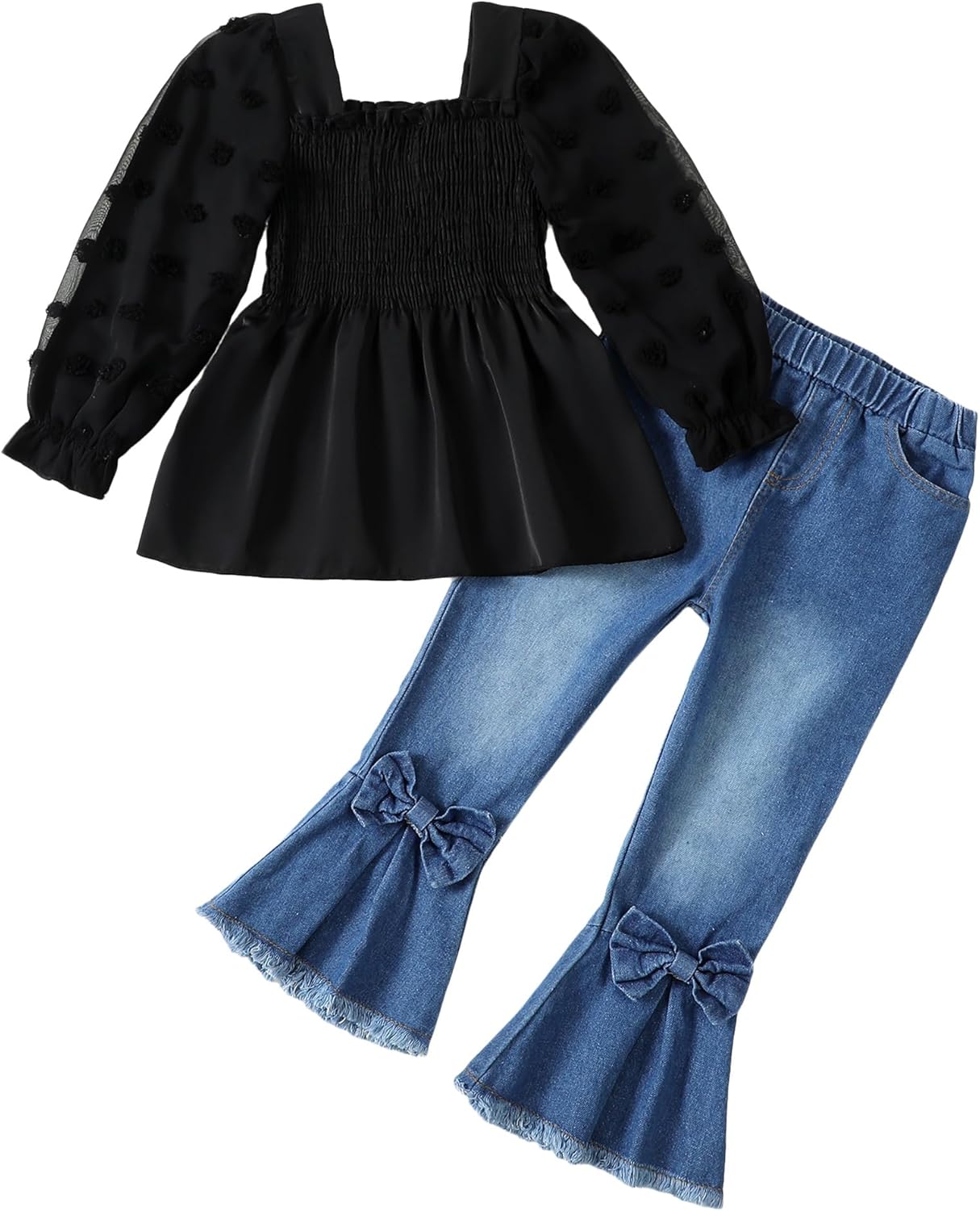 Kucnuzki Toddler Girls Clothes Denim Flare Outfit Set