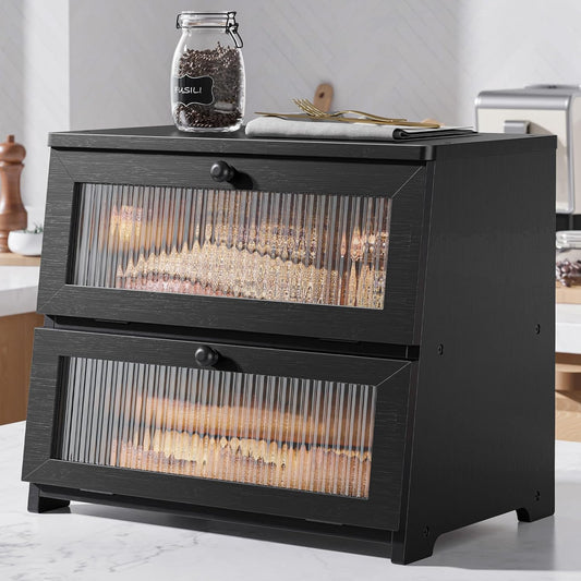 Kitsure Wooden Bread Box - Large Capacity Kitchen Organizer