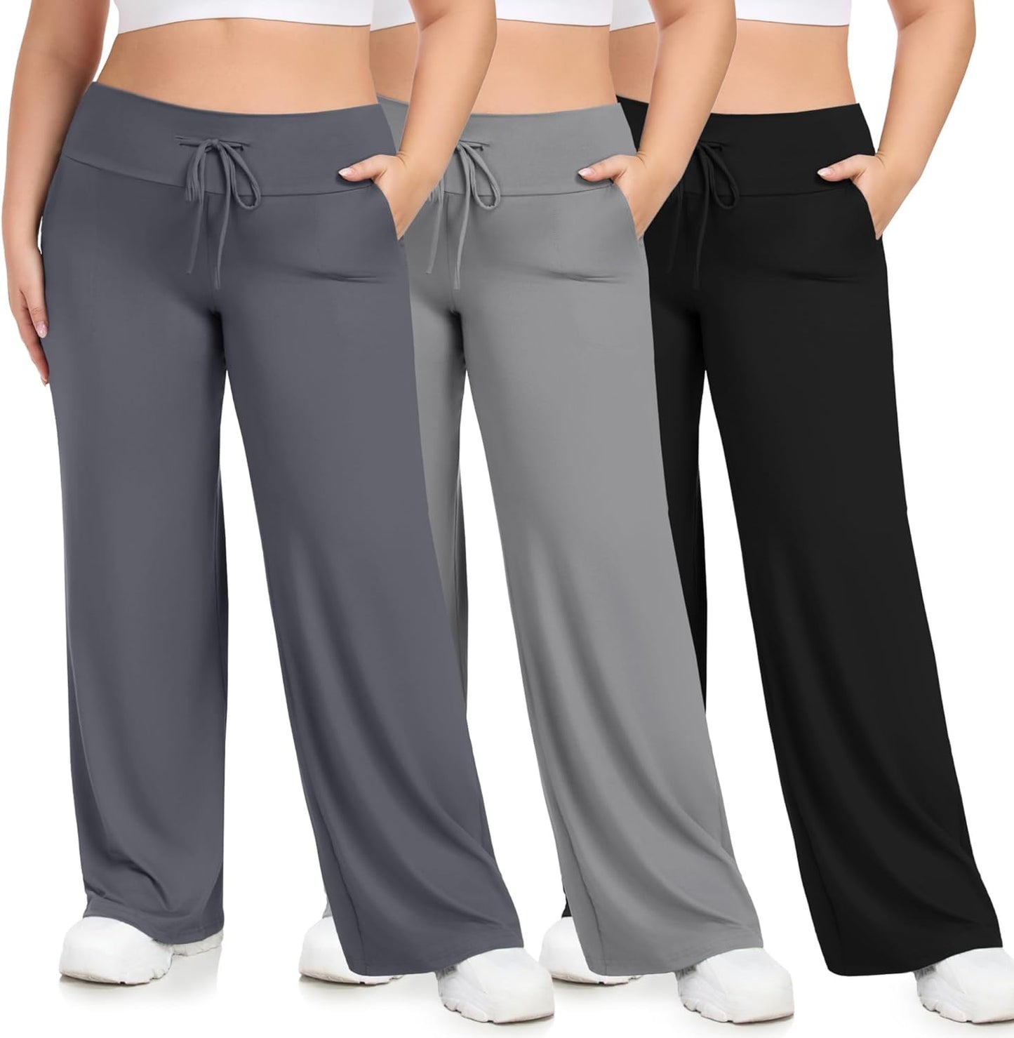 Plus Size Wide Leg Pajama Pants for Women with Pockets