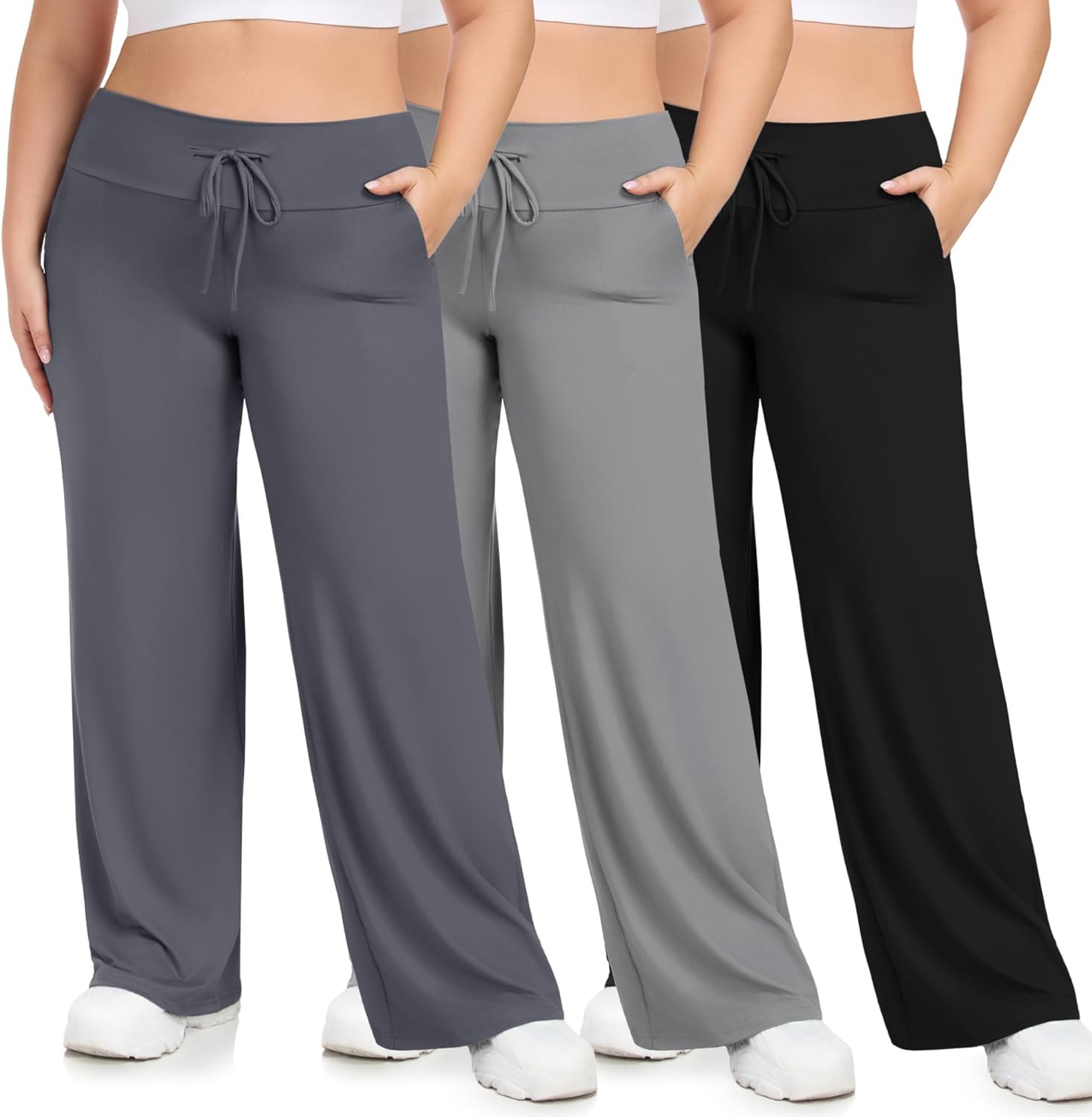 Plus Size Wide Leg Pajama Pants for Women with Pockets