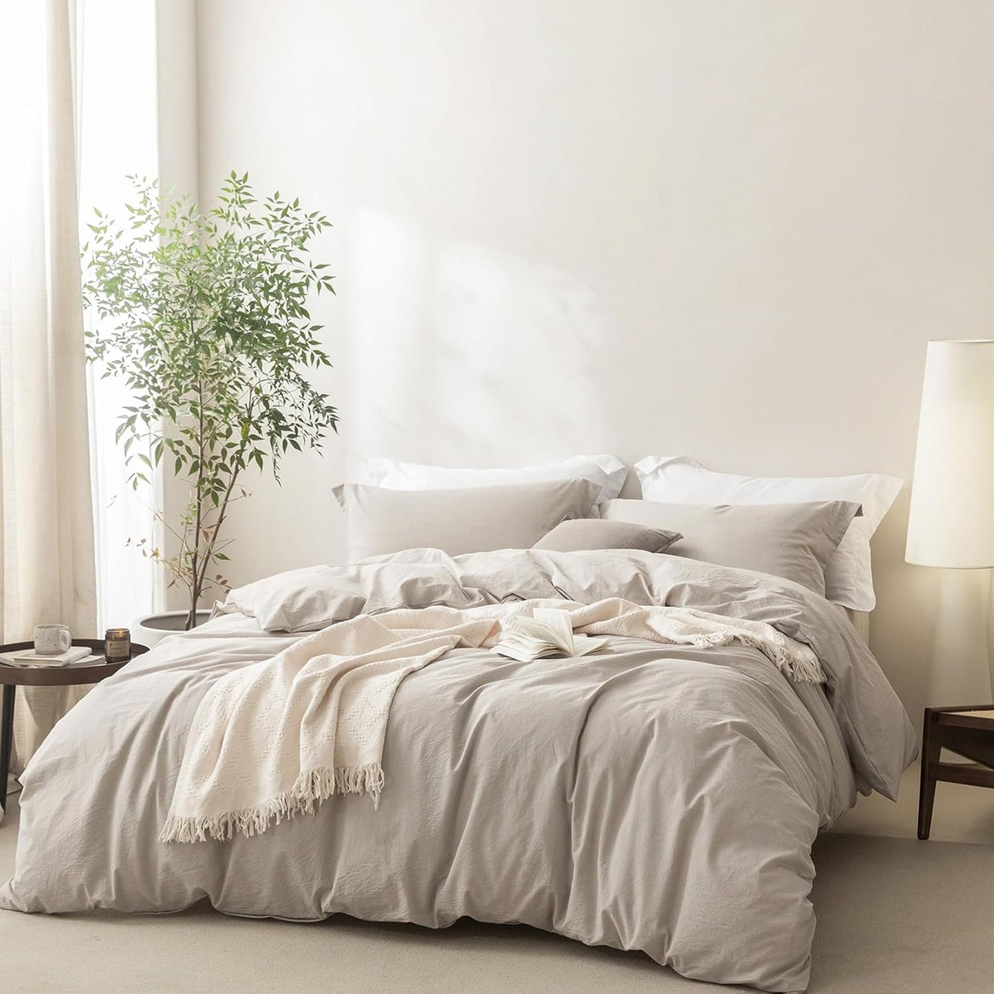Linen Feel Cream Grey Duvet Cover King Size for Ultimate Comfort