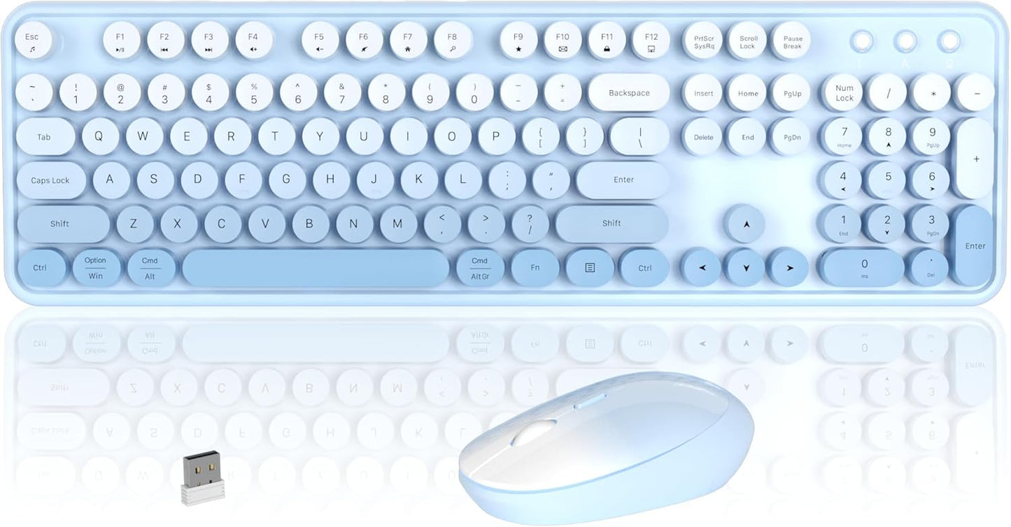 Colorful Wireless Keyboard and Mouse Combo for Retro Typing Fun