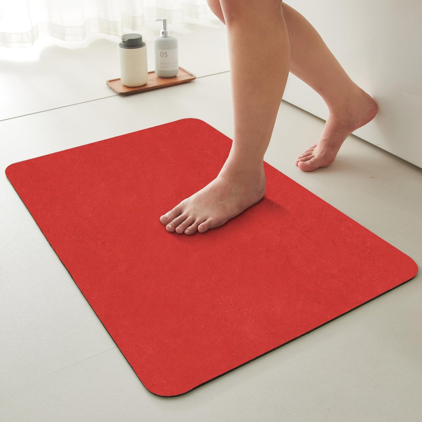 Christmas Bath Mat Non Slip Washable Thin Absorbent 24x36 Red