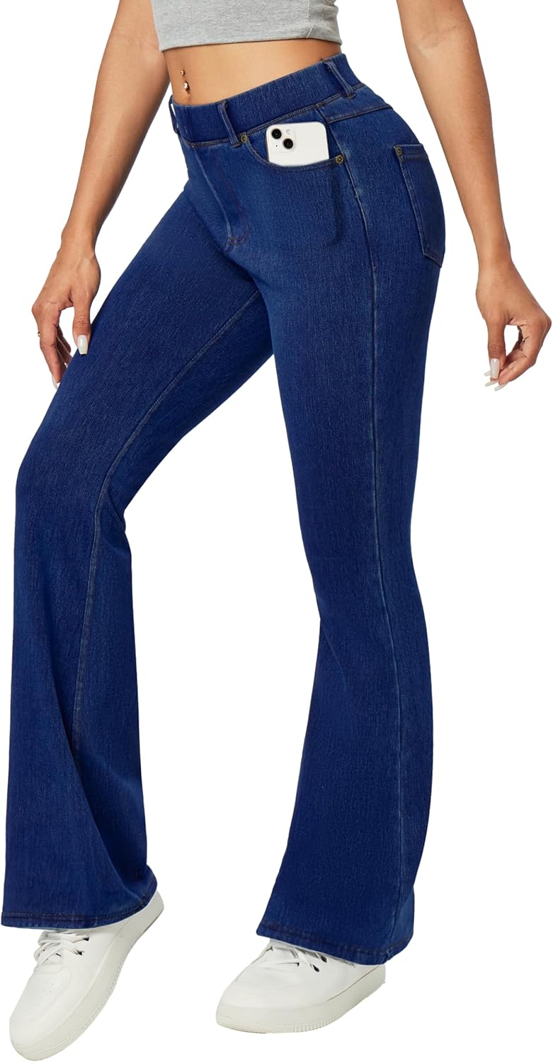 Heathyoga Flare Jeans for Women with Tummy Control and Pockets