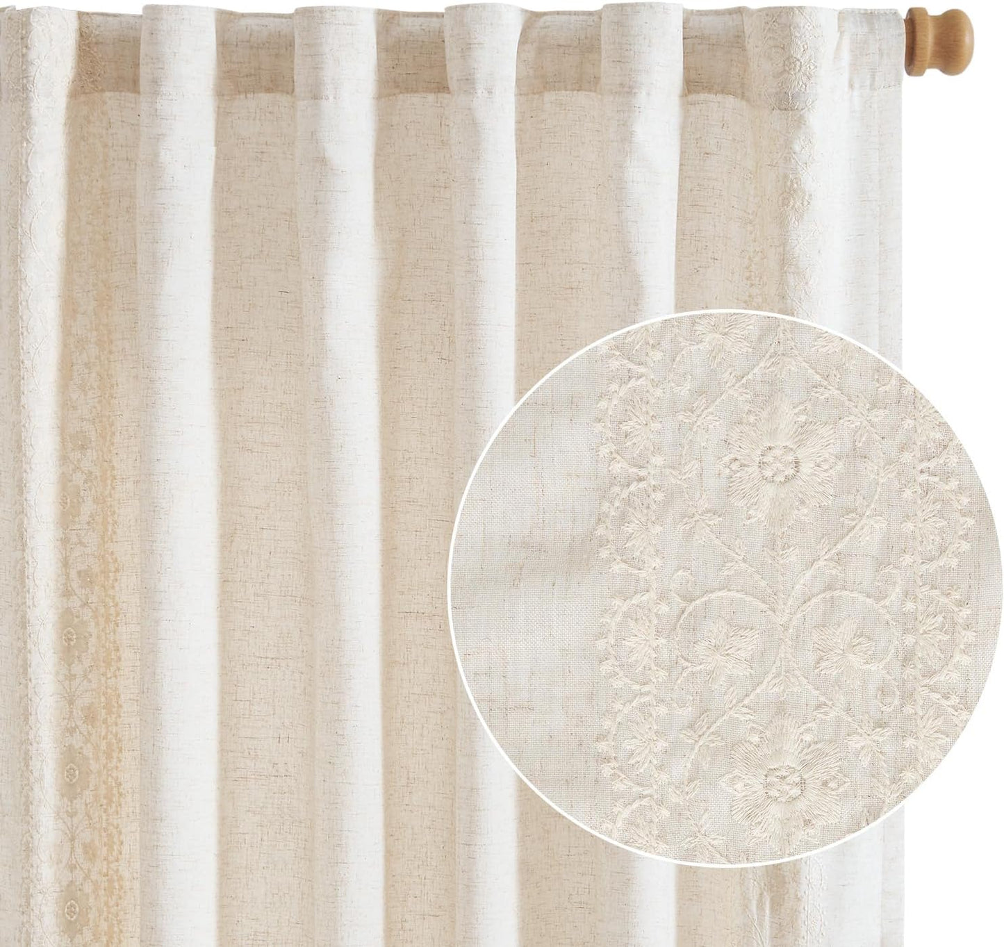Boho Embroidered Ivory Curtains - 90 Long - Set of 2