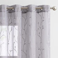jinchan Grey Sheer Curtains 96in Length Leaf Embroidered Semi Sheers