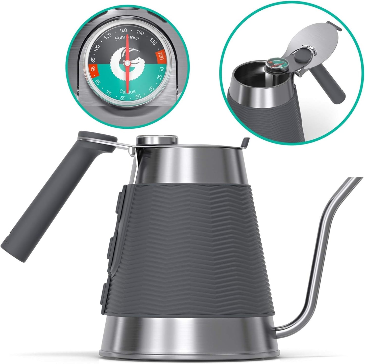Coffee Gator Gooseneck Kettle with Thermometer for Perfect Brew