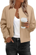 Women Bomber Jacket Casual Button Down Varsity Shacket - Light