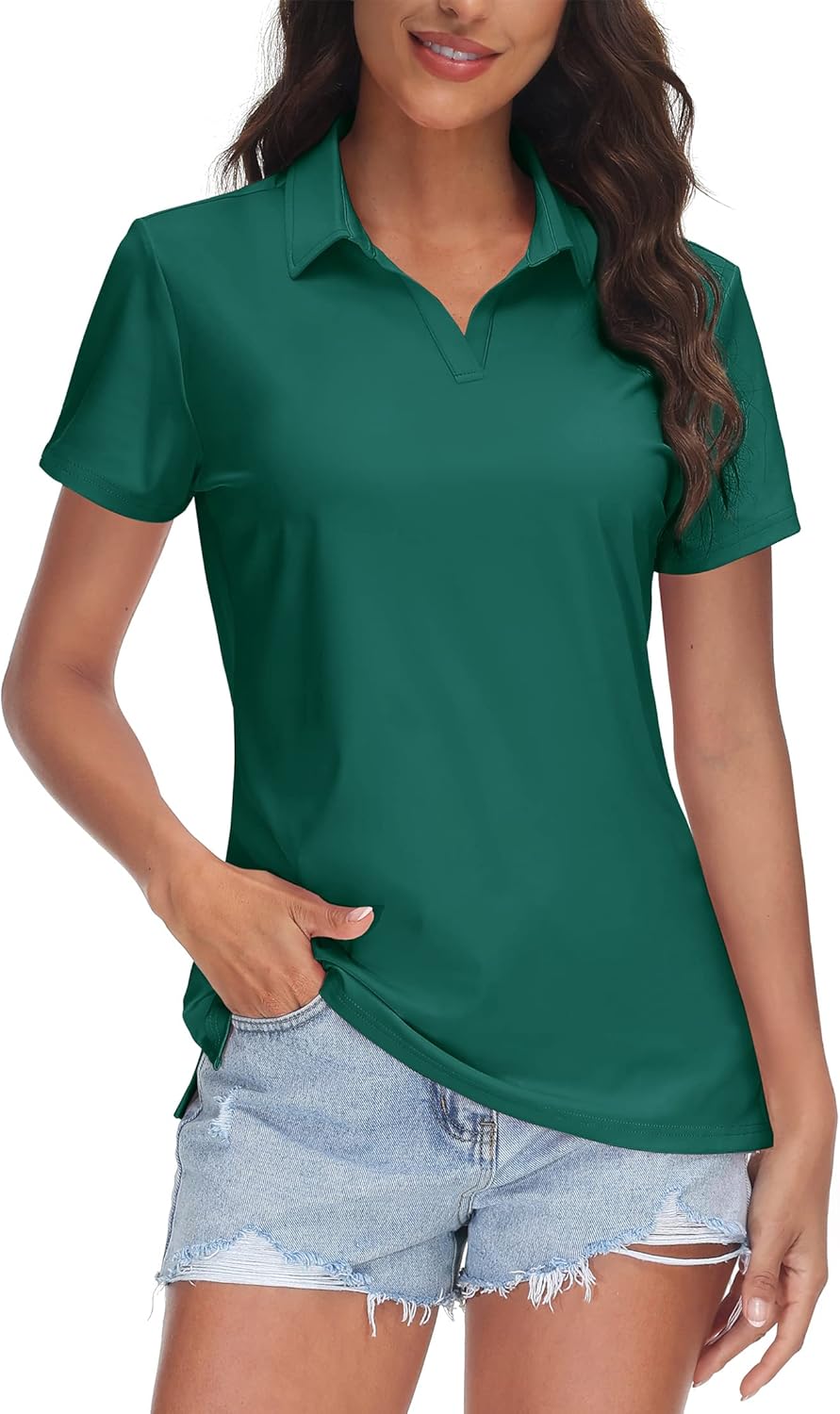 TACVASEN Women's V-Neck Polo Shirts for Sun Protection & Comfort