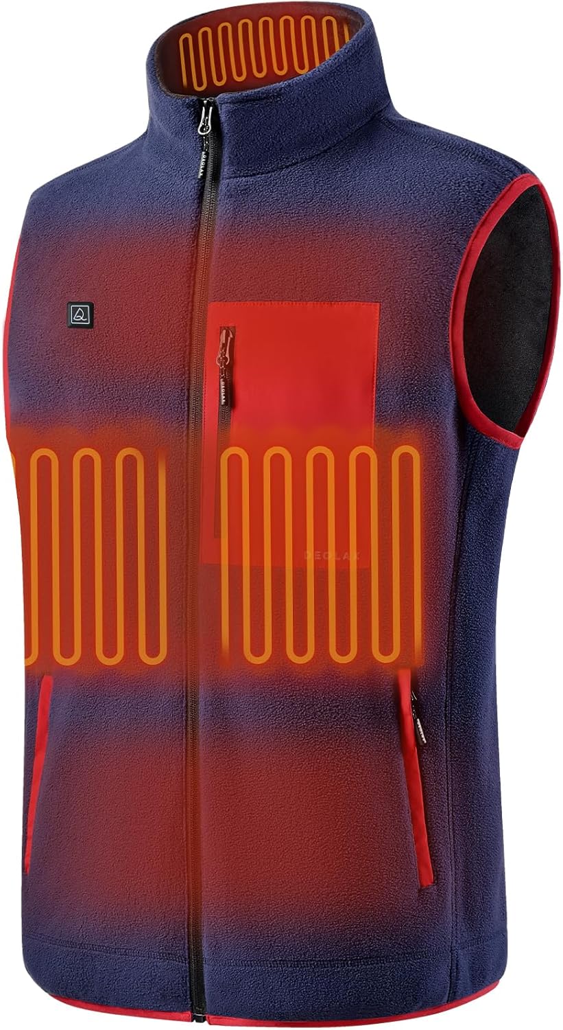 DEOLAX Men's Fleece Heated Vest with 5 Heating Zones for Comfort