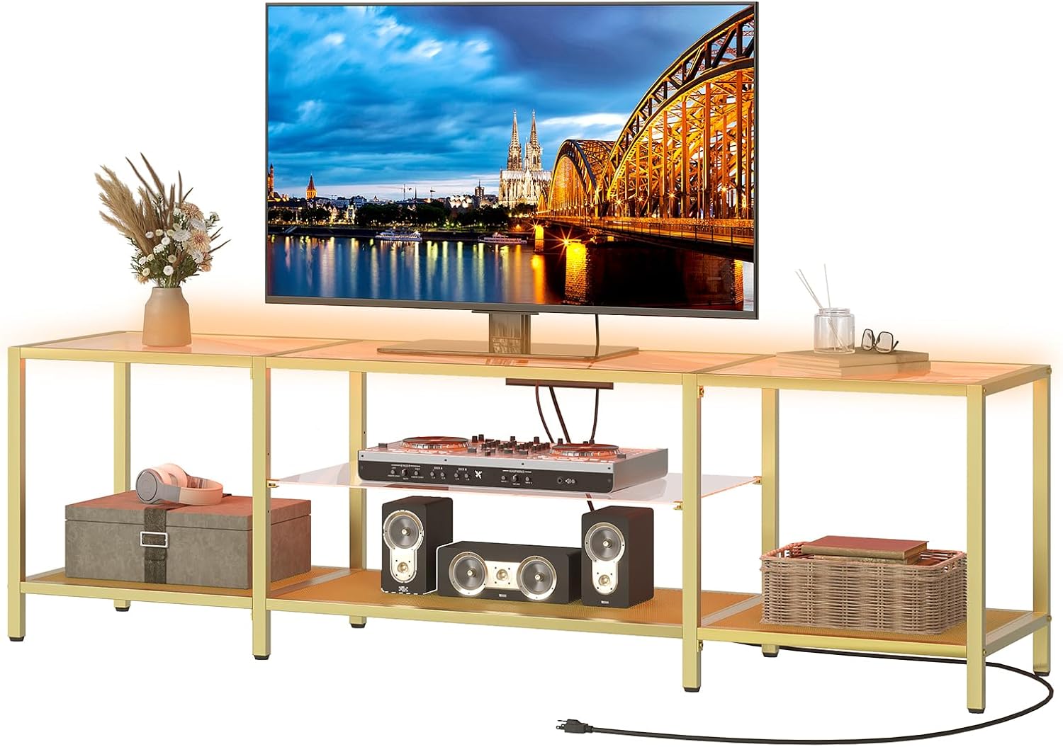 Modern 70.9 TV Stand w/ LED Lights & Power Outlets