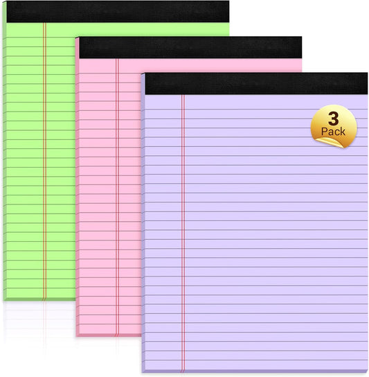 Roneky Pink Legal Pads 8.5 x 11 - Colorful, Wide-Ruled & Micro-Perforated - 3 Pack