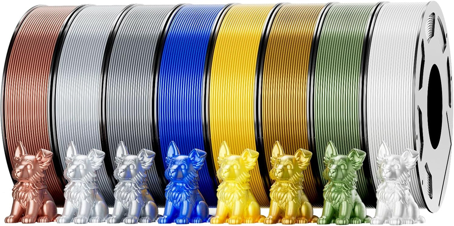 8-Color Silk PLA Filament Bundle for 3D Printers - 1.75 mm