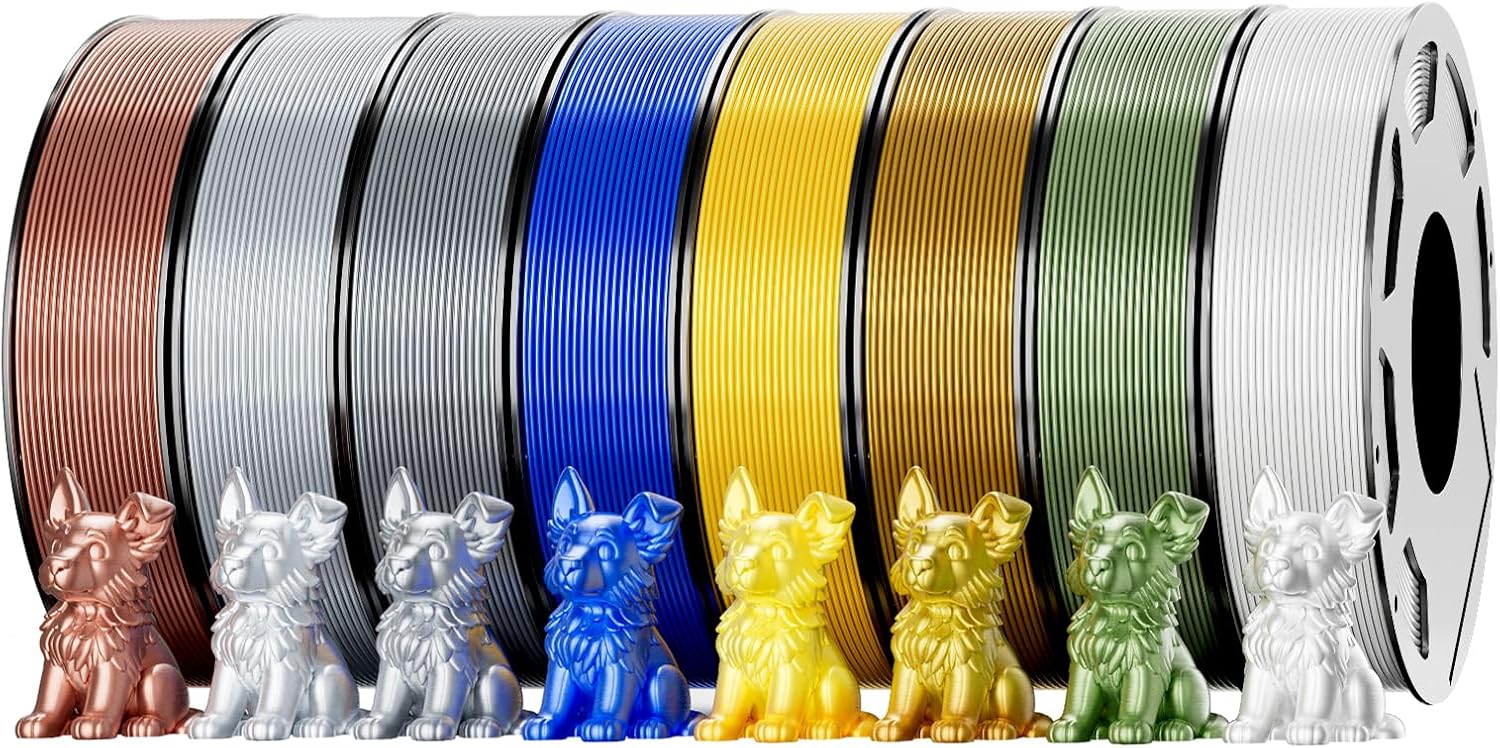 8-Color Silk PLA Filament Bundle for 3D Printers - 1.75 mm