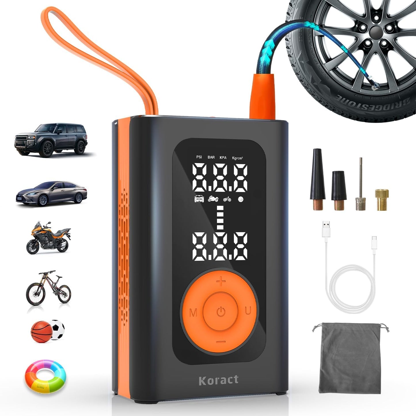Koract Cordless Tire Inflator - Fast 150PSI Pump for All Vehicles & Sports Gear