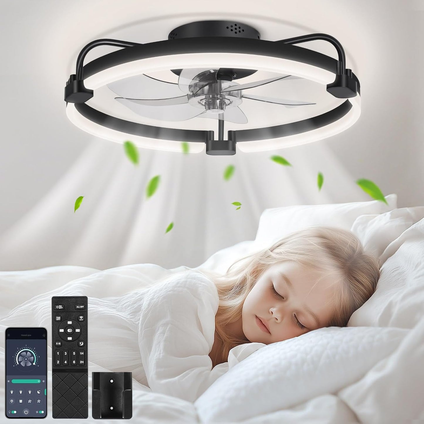 OUTON 20in Ceiling Fan with Light, Remote & App Control