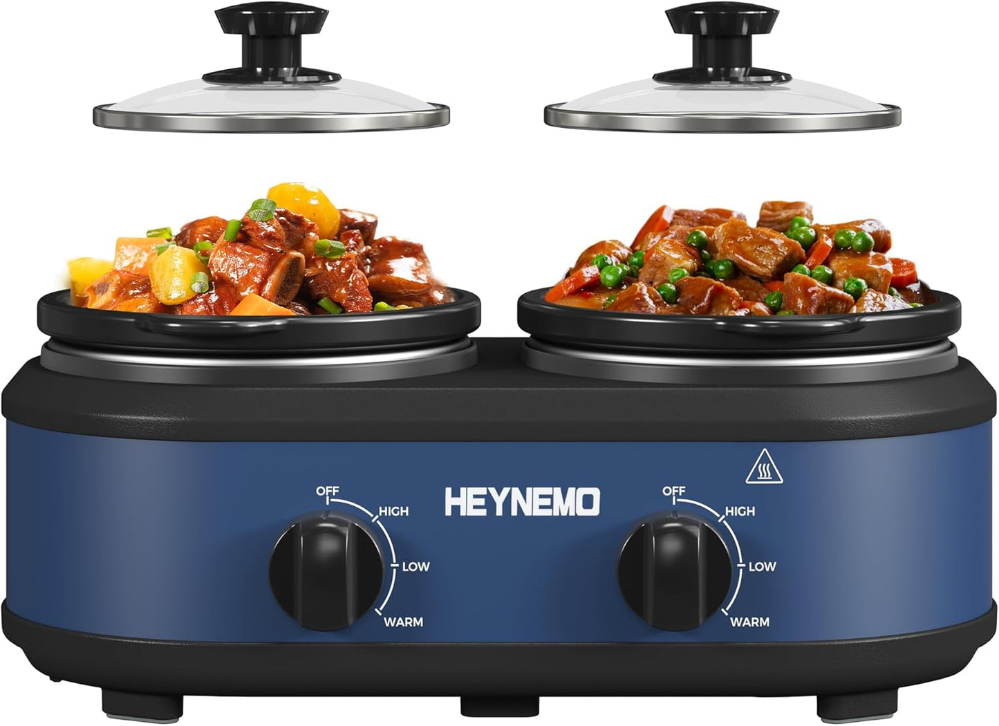 Double Slow Cooker Buffet Server with Adjustable Temp and Glass Lid