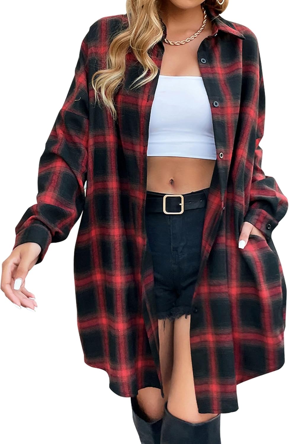 Stylish Button Down Flannel Shirts for Women - Plaid Shacket