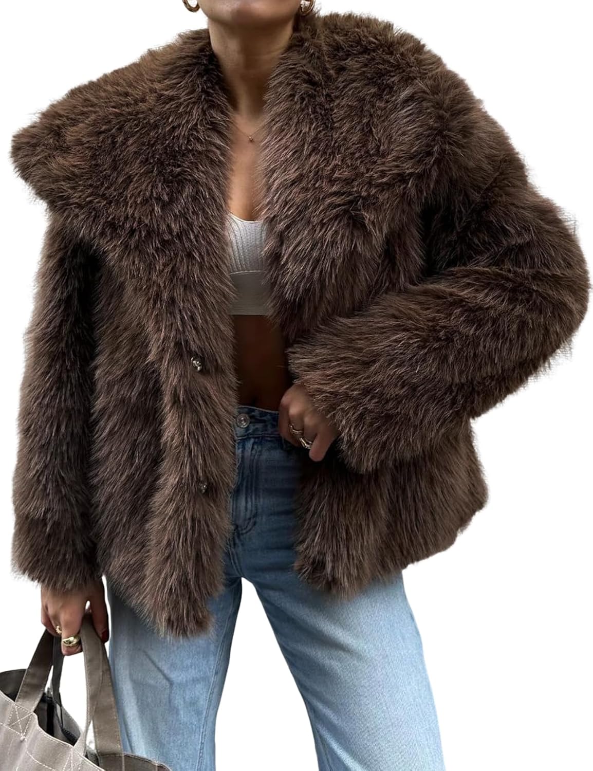 Yimoon Womens Faux Fur Coat: Chic Open Front Fluffy Jacket