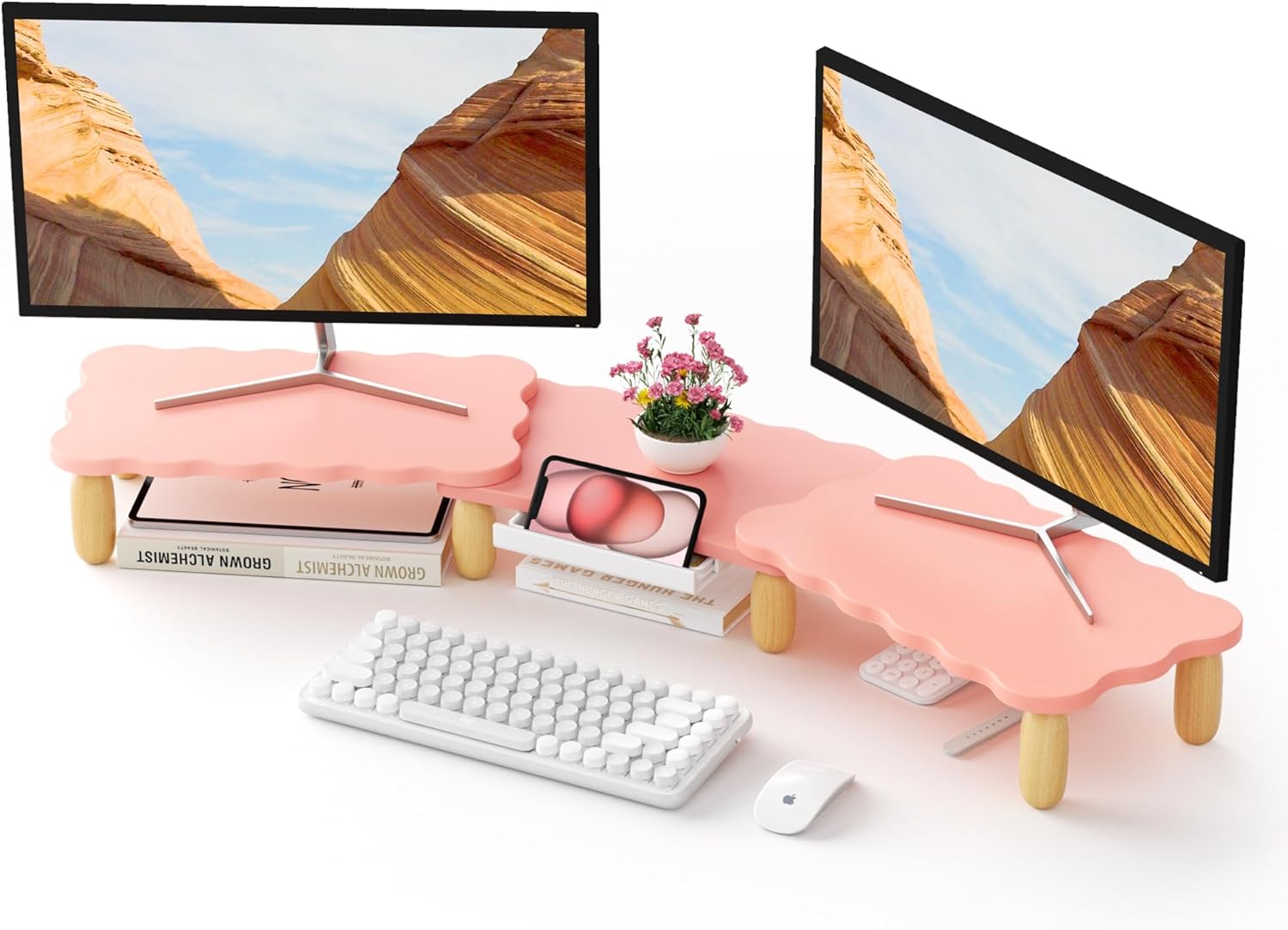 Dual Monitor Riser with Adjustable Length & Swivel Angle Design ...