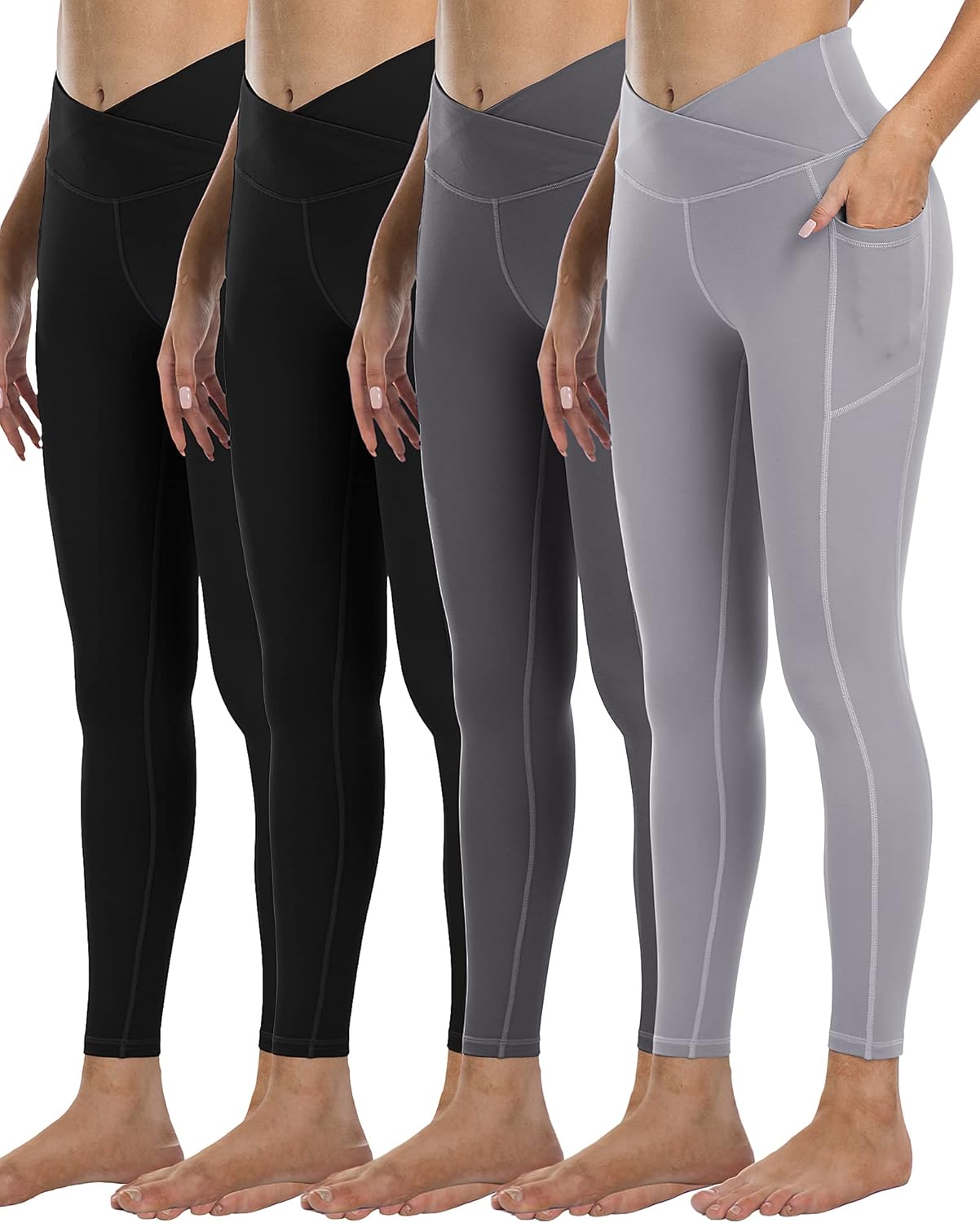 4 Pack Leggings with Pockets for Women, High Waist Tummy Control