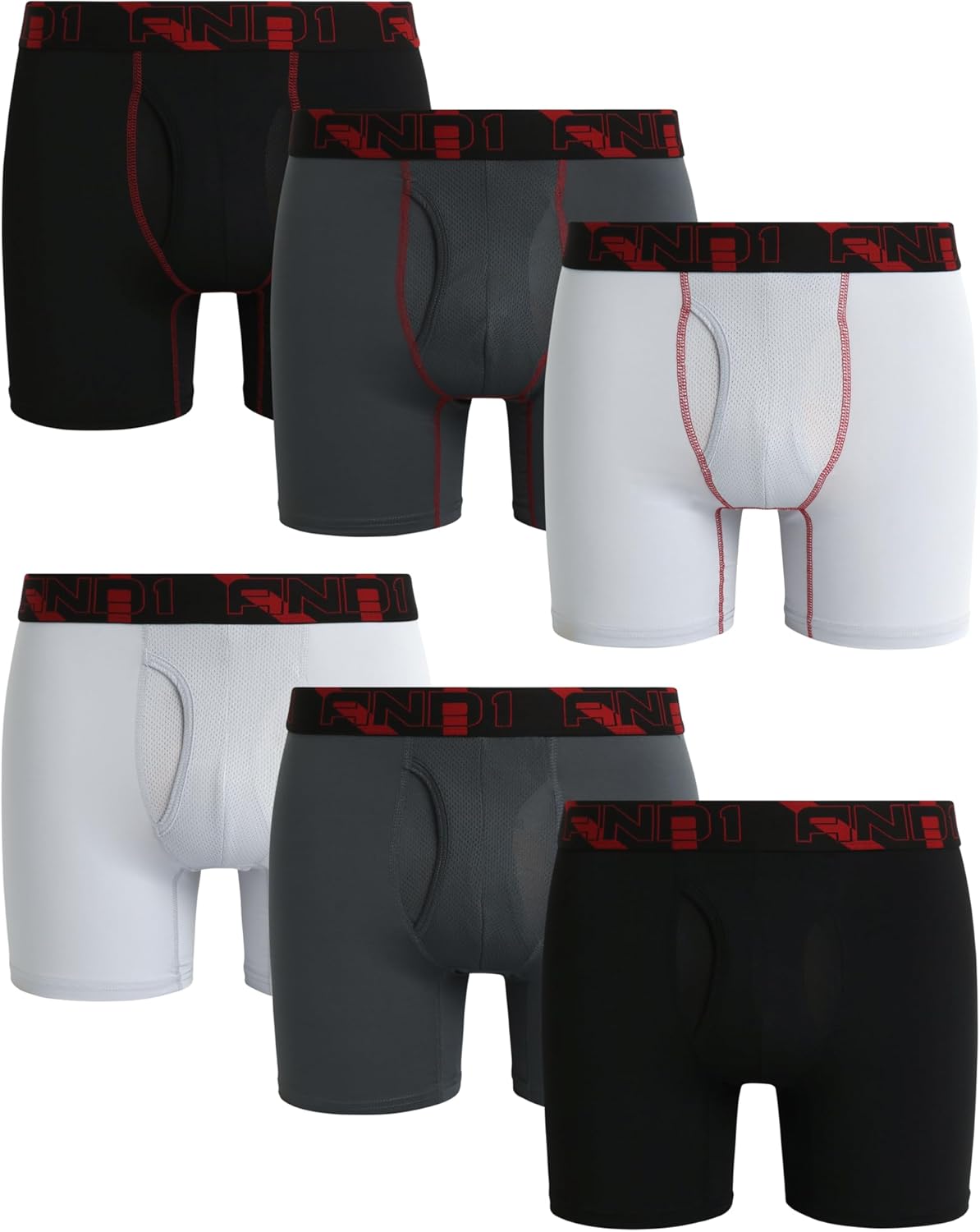 AND1 Mens Boxer Briefs - 6 Pack Performance Underwear for Men