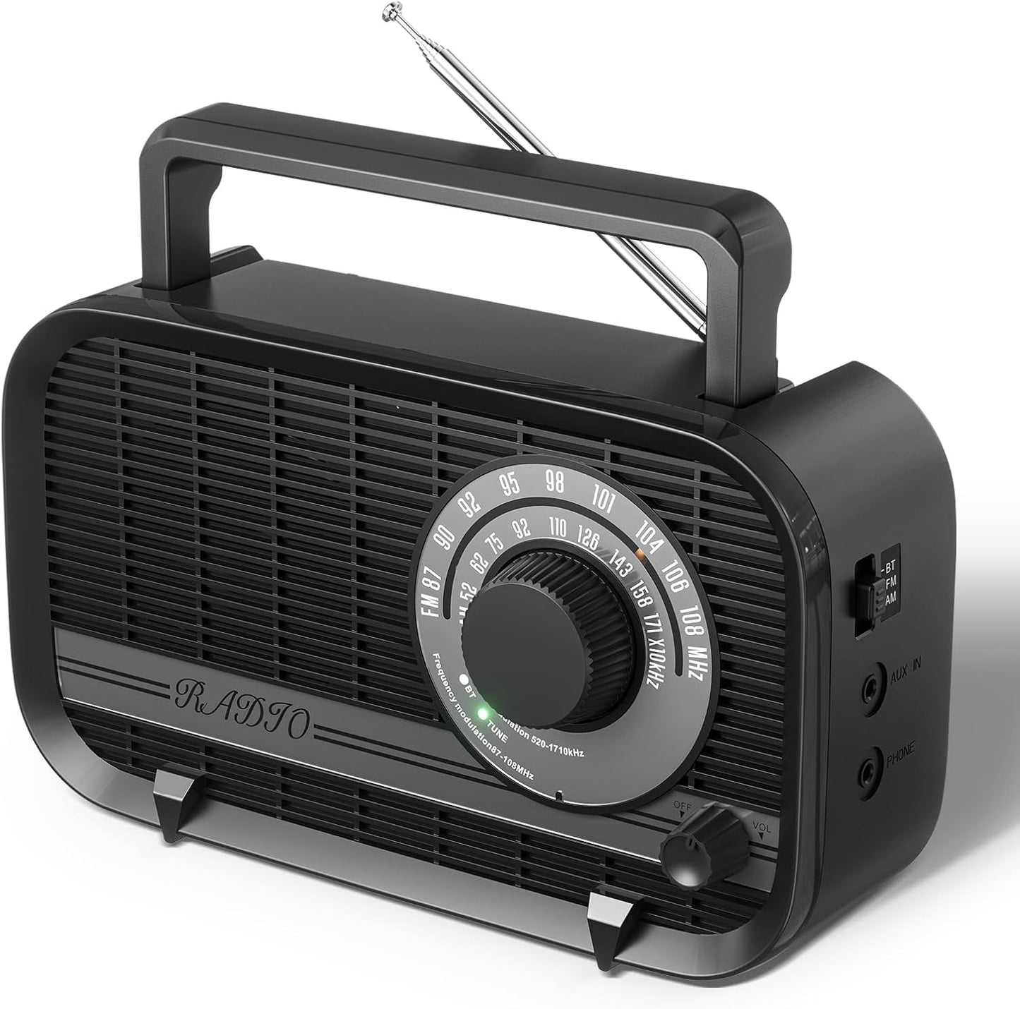 AM FM Portable Radio with Bluetooth and Headphone Jack for Seniors