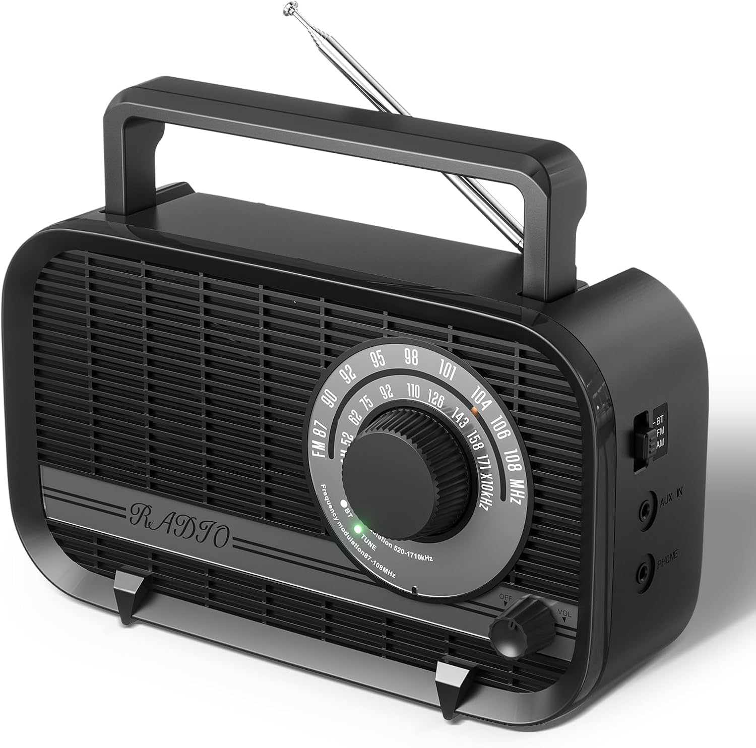 AM FM Portable Radio with Bluetooth and Headphone Jack for Seniors