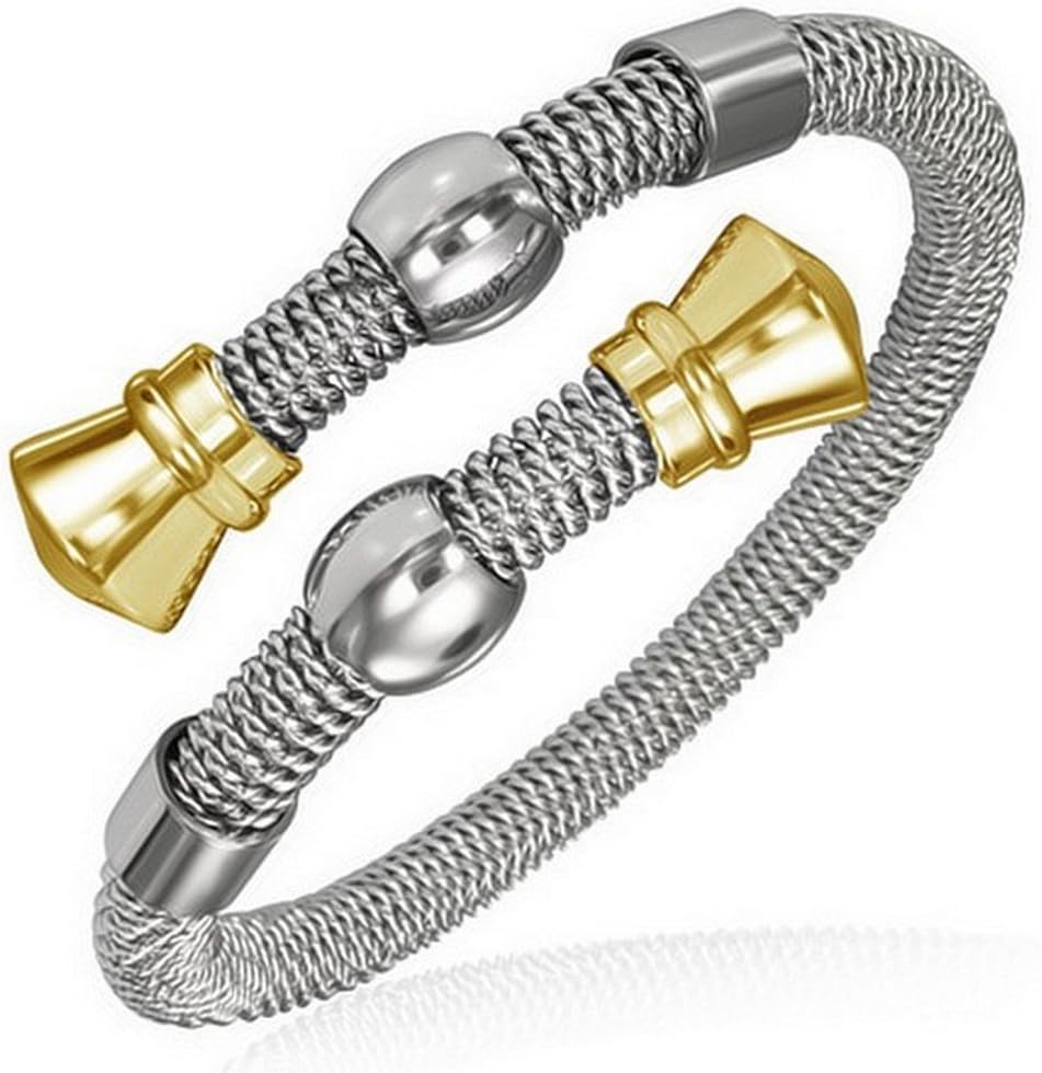 Chic Bi-Tone Twisted Cable Cuff Bangle