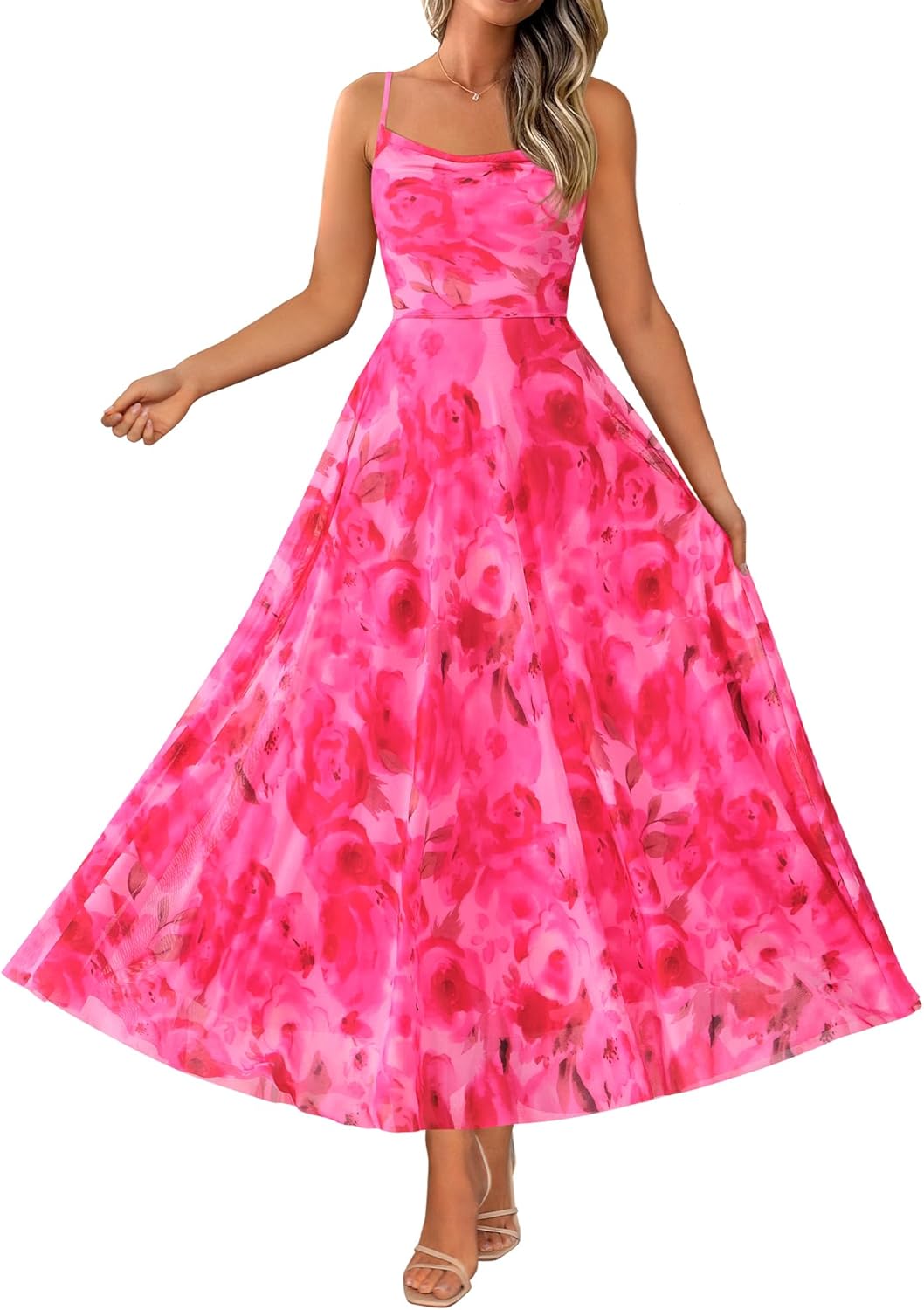 Floral Maxi Dress for Women - Elegant Spaghetti Strap Style